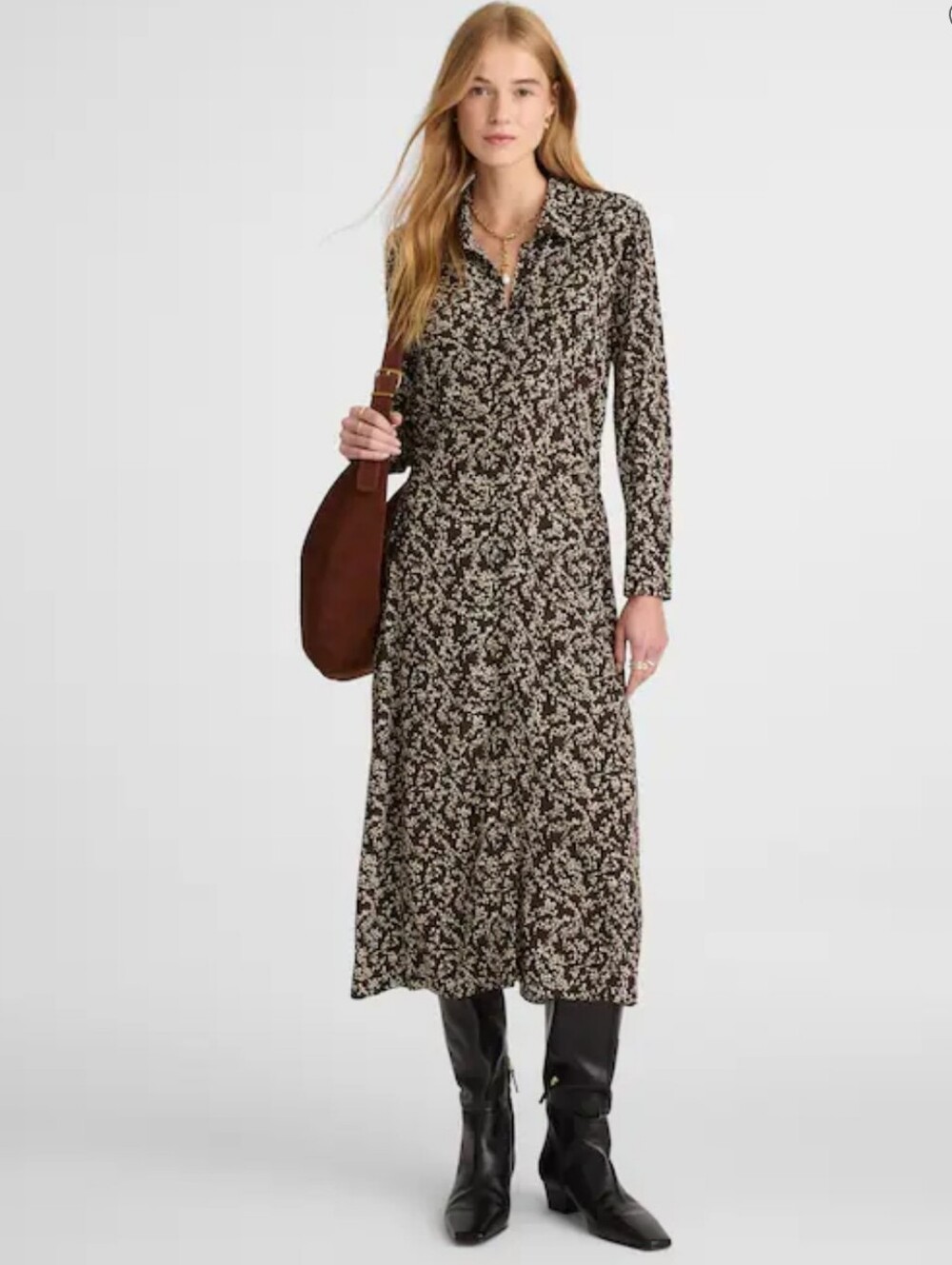 Madewell Ruched Midi Dress - Bridgette Spots Brown